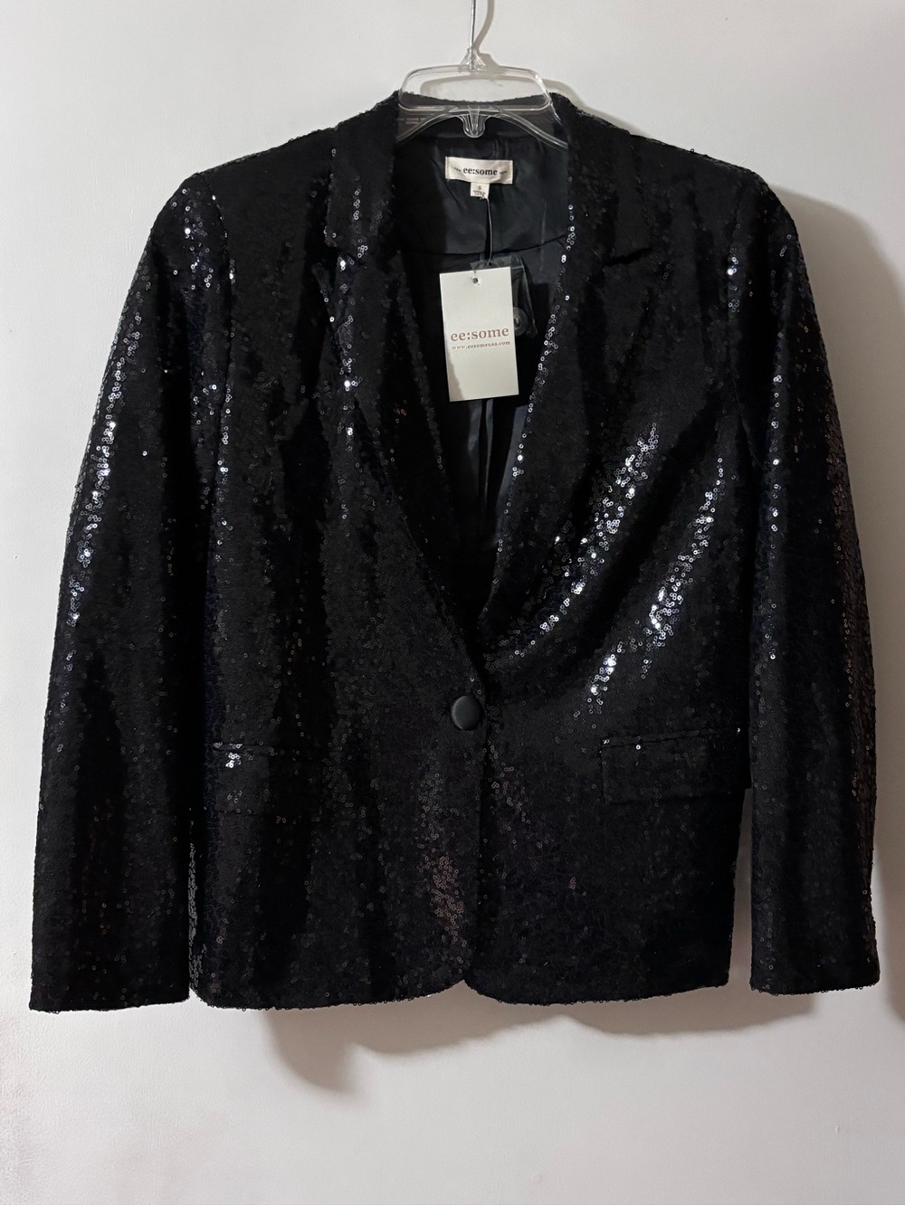 NWT ee:some Black Sequin Sparkle Party Blazer Jacket Size S
